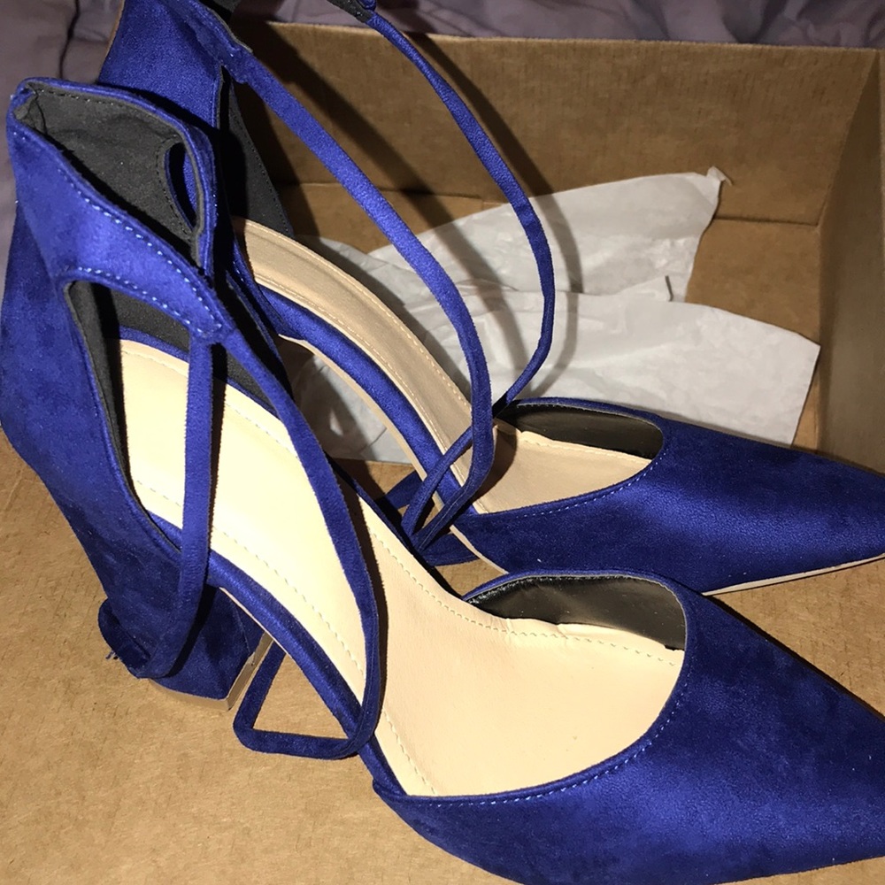 Royal blue lace up heels